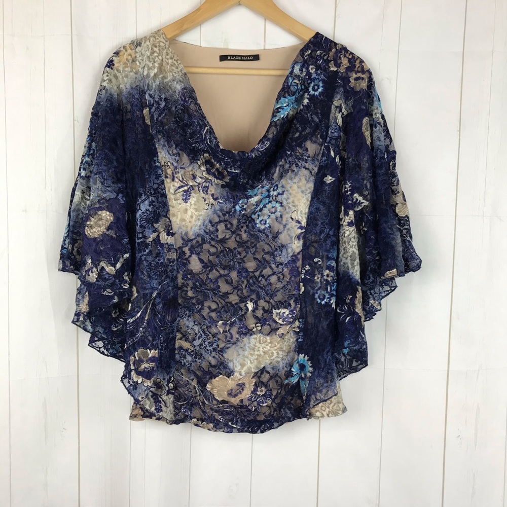 Black Halo Blue Sheer Top Size M? - Picture 1 of 7